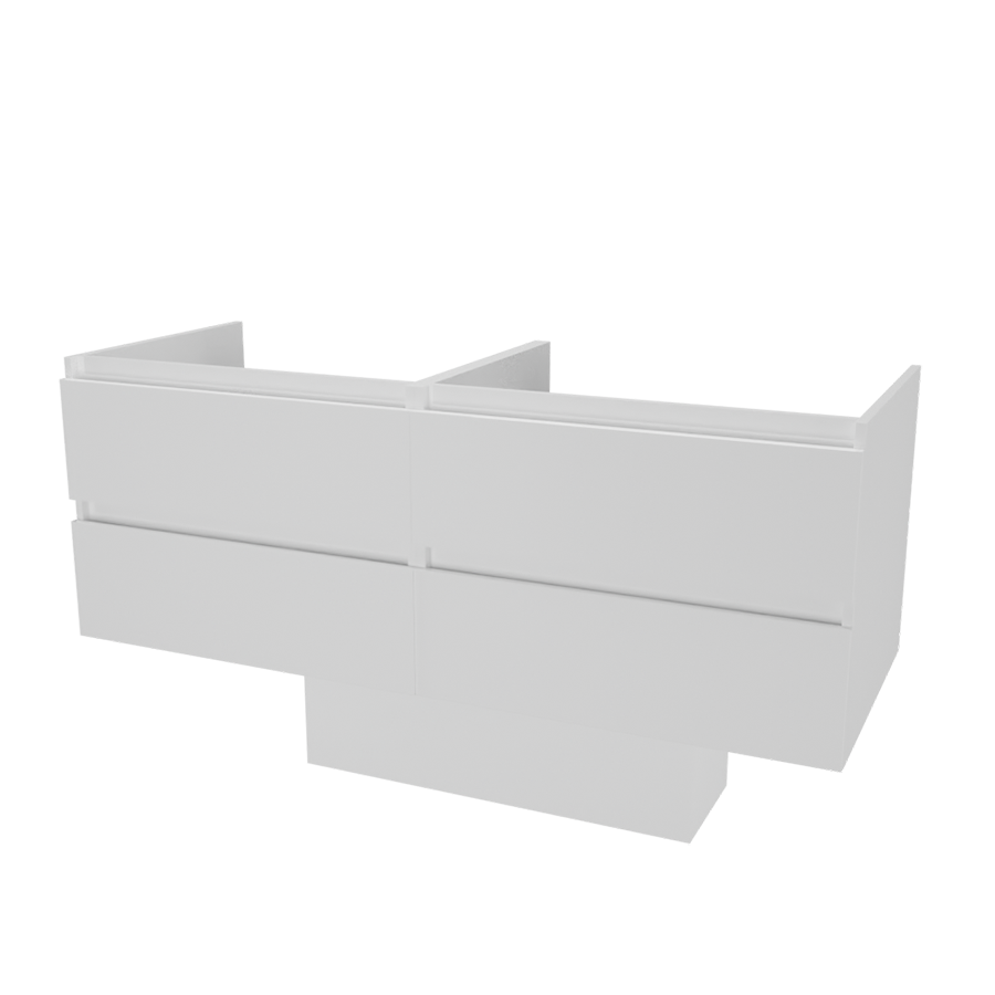 Caisson de meuble salle de bain 140 cm ARLEQUIN Blanc - sans plan vasque présenté avec cache tuyaux