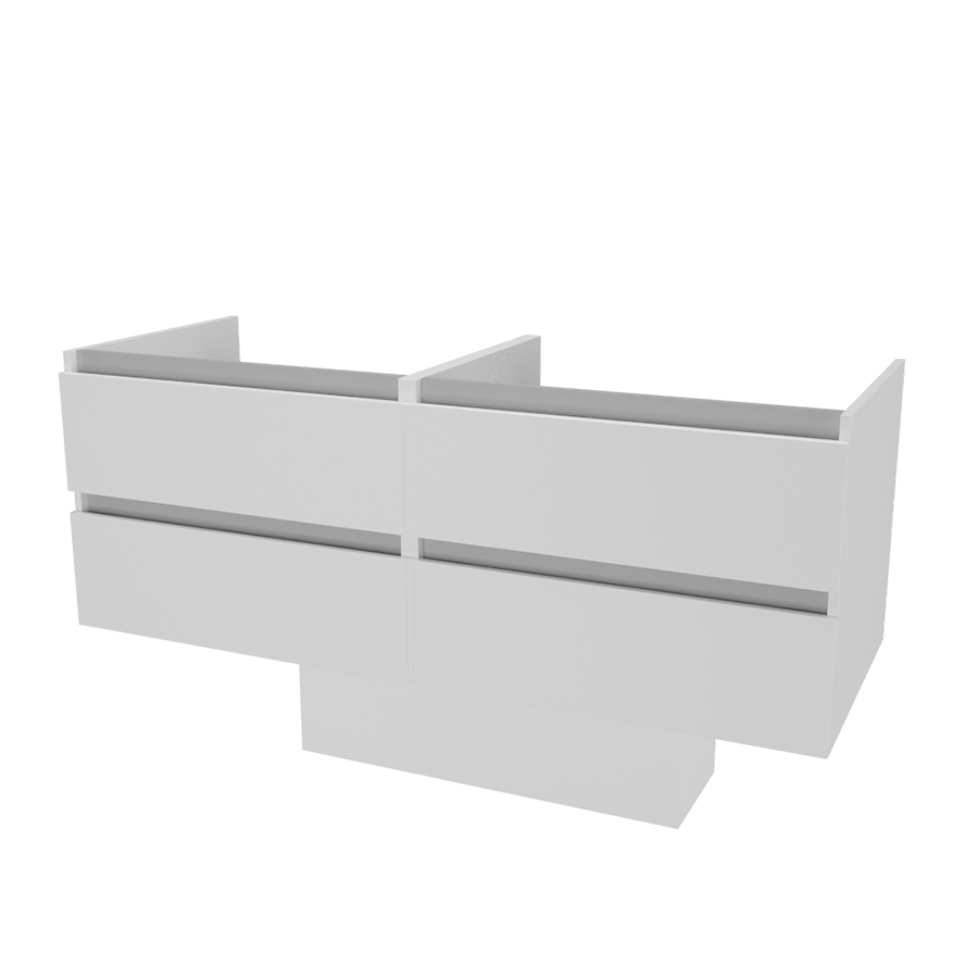 Caisson de meuble salle de bain 140 cm ARLEQUIN Blanc avec traverses grises - sans plan vasque présenté avec cache tuyaux