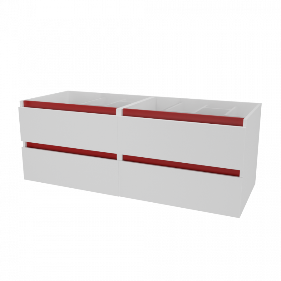 Caisson de meuble salle de bain 140 cm ARLEQUIN Blanc avec traverses rouges