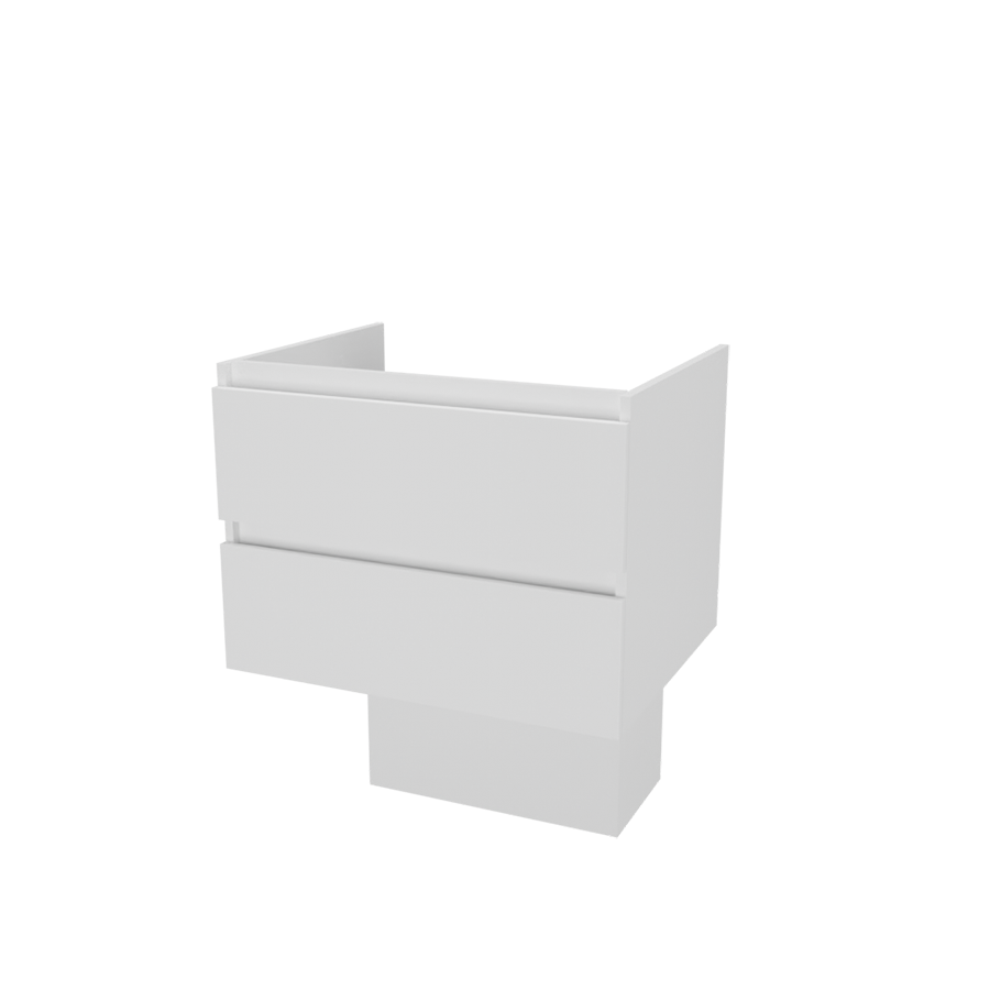 Caisson de meuble salle de bain 70 cm ARLEQUIN Blanc sans plan vasque présenté avec un cache tuyaux