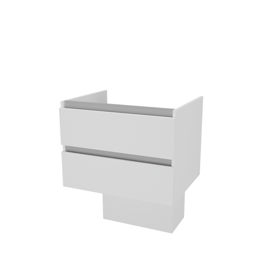 Caisson de meuble salle de bain 70 cm ARLEQUIN Blanc + traverses grises - sans plan vasque présenté avec un cache tuyaux
