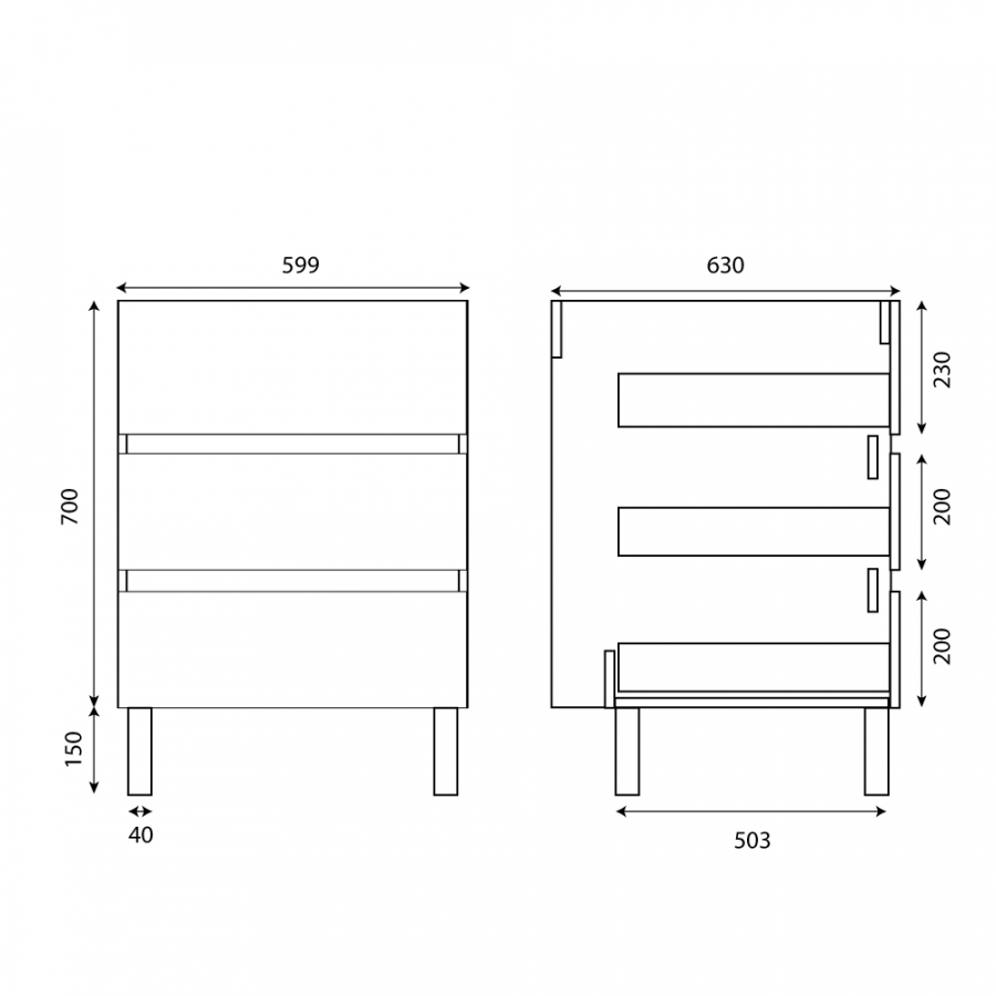 Caisson 3 tiroirs 60 cm coloris bois pour meuble salle de bain spécial lave-linge KORA 