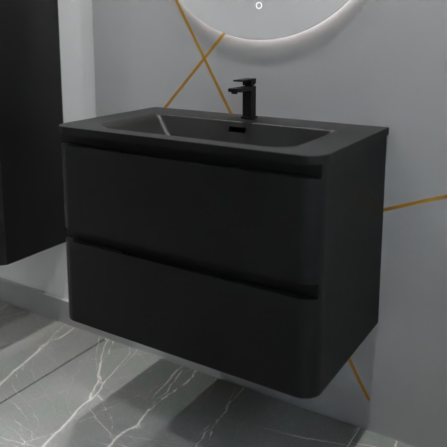 Meuble salle de bain suspendu PEARL 80 cm Noir mat