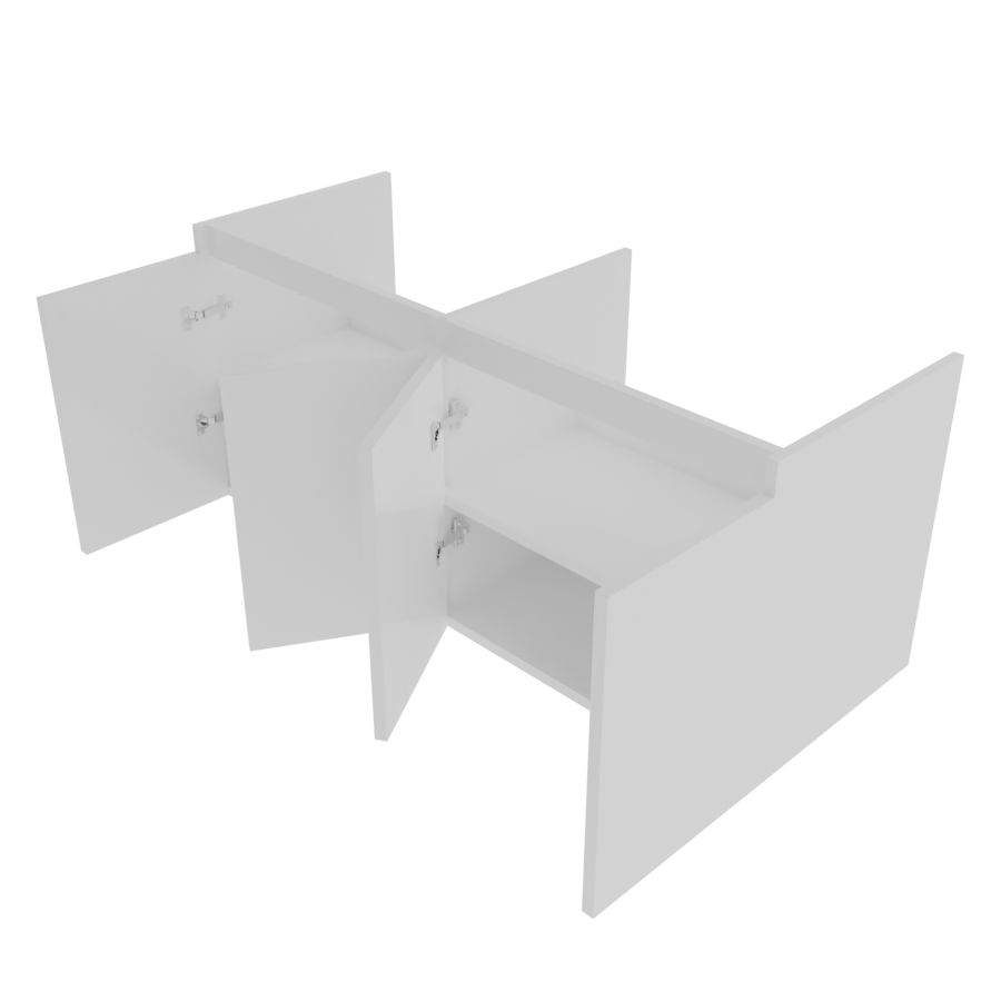 Caisson de meuble salle de bain 140 cm PROLINE Blanc sans plan vasque portes ouvertes