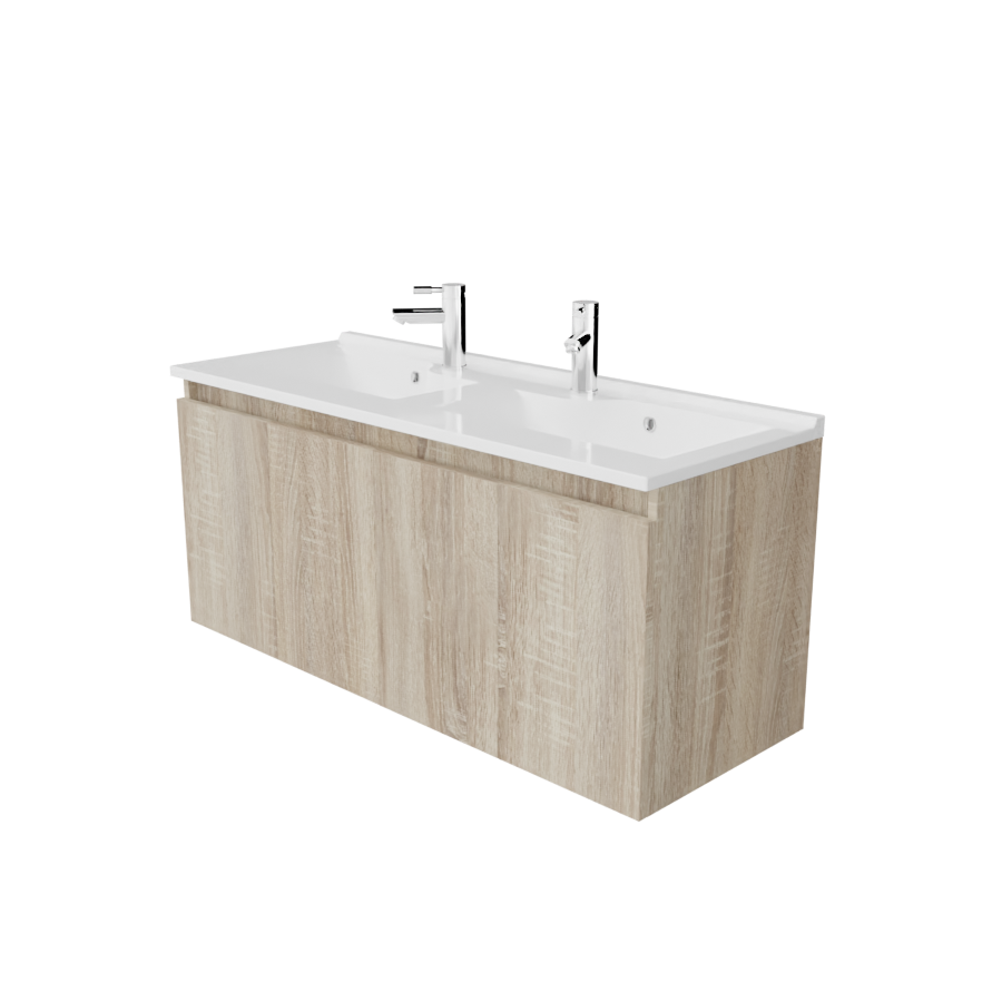 Caisson de meuble salle de bain 120 cm PROLINE aspect bois Cambrian Oak - avec plan double vasque