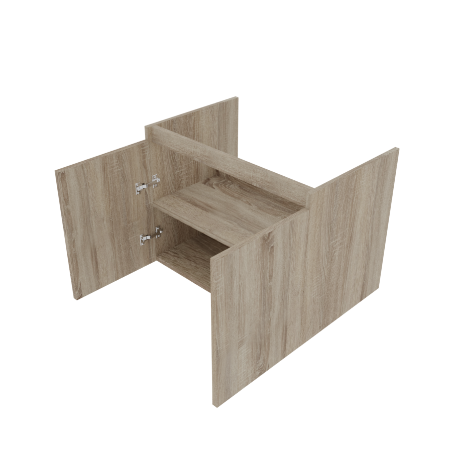 Caisson de meuble salle de bain 70 cm PROLINE aspect bois Cambrian Oak - sans plan vasque portes ouvertes