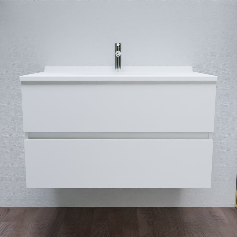 Meuble salle de bain 90 cm ROMY blanc + miroir led 90 cm x 105 cm