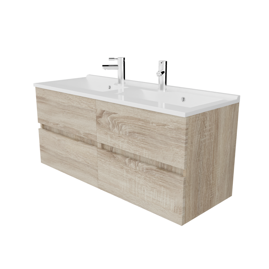 Meuble salle de bain 120 cm ROSALY aspect bois Cambrian Oak avec plan double vasque