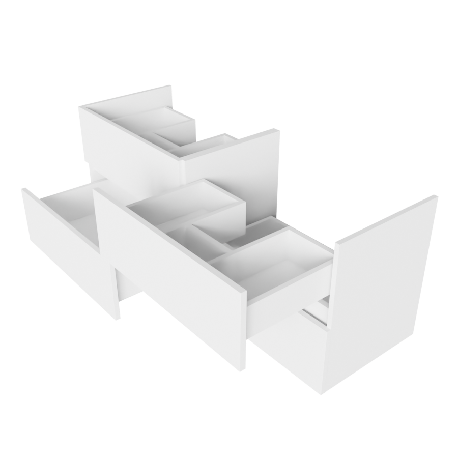 Caisson de meuble salle de bain 140 cm ROSALY Blanc sans plan vasque avec tiroirs ouverts vue de dessus