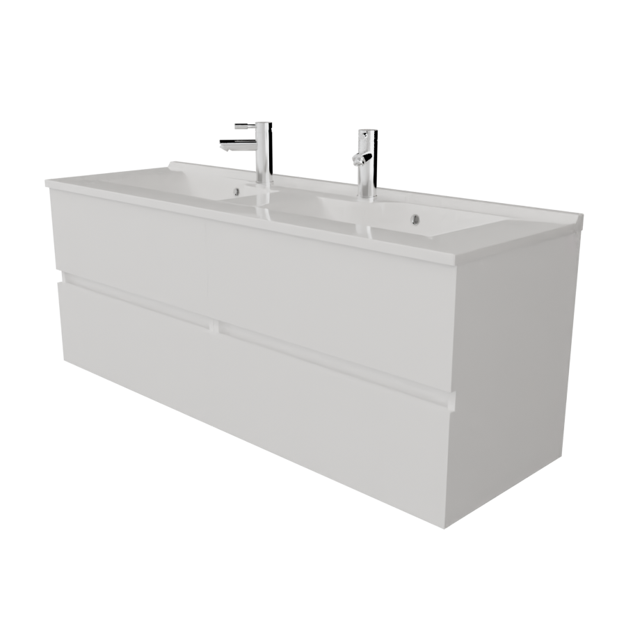 Meuble de salle de bain ROSALY 140 cm blanc brillant avec plan double vasque