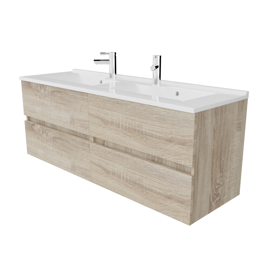 Meuble salle de bain 140 cm ROSALY Cambrian Oak avec plan double vasque