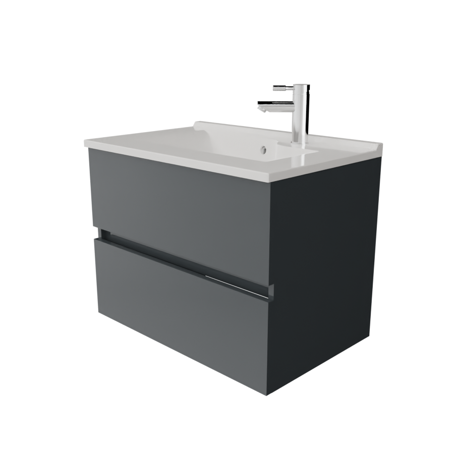 Meuble salle de bain 70 cm ROSALY Gris anthracite avec plan simple vasque