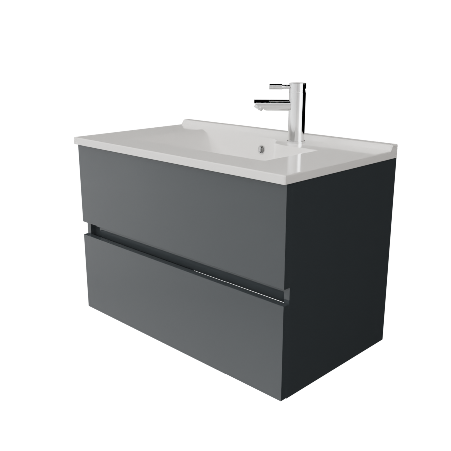 Meuble salle de bain ROSALY Gris anthracite avec plan simple vasque - Vue côté tiroirs fermés