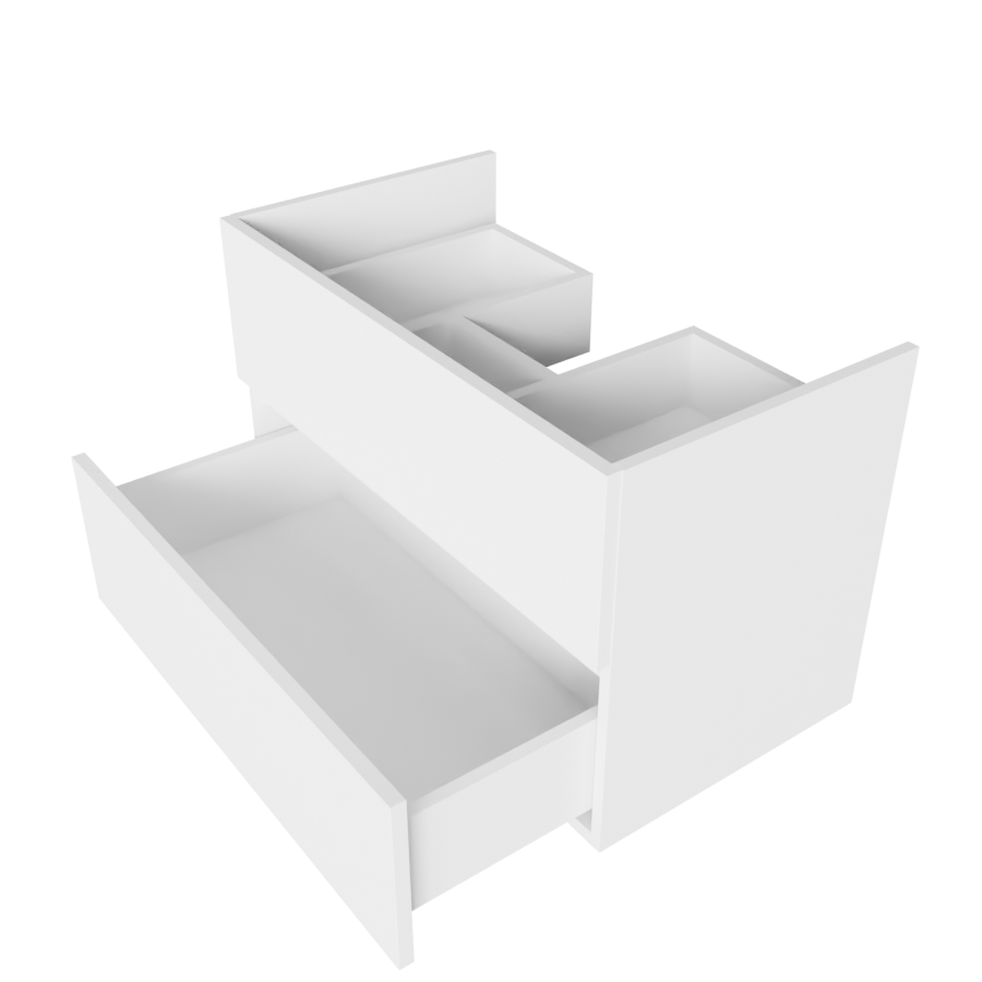 Caisson de meuble salle de bain 80 cm ROSALY Blanc - sans plan vasque vue de dessus avec tiroir ouvert
