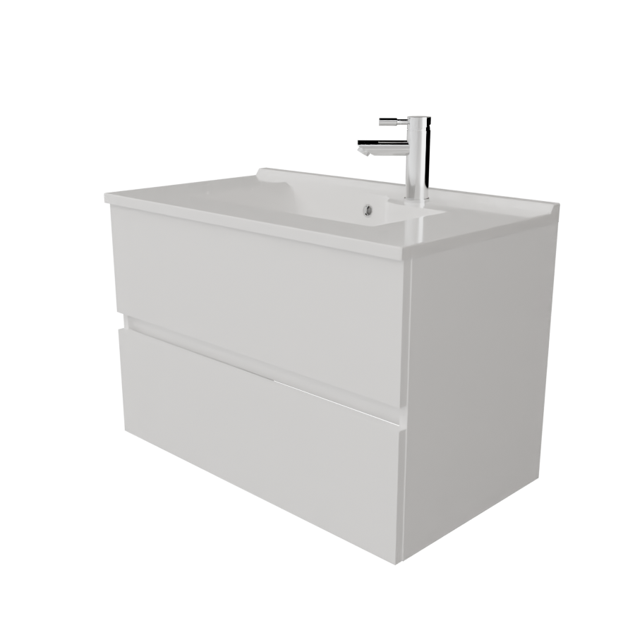 Meuble salle de bain 80 cm ROSALY Blanc avec plan simple vasque 