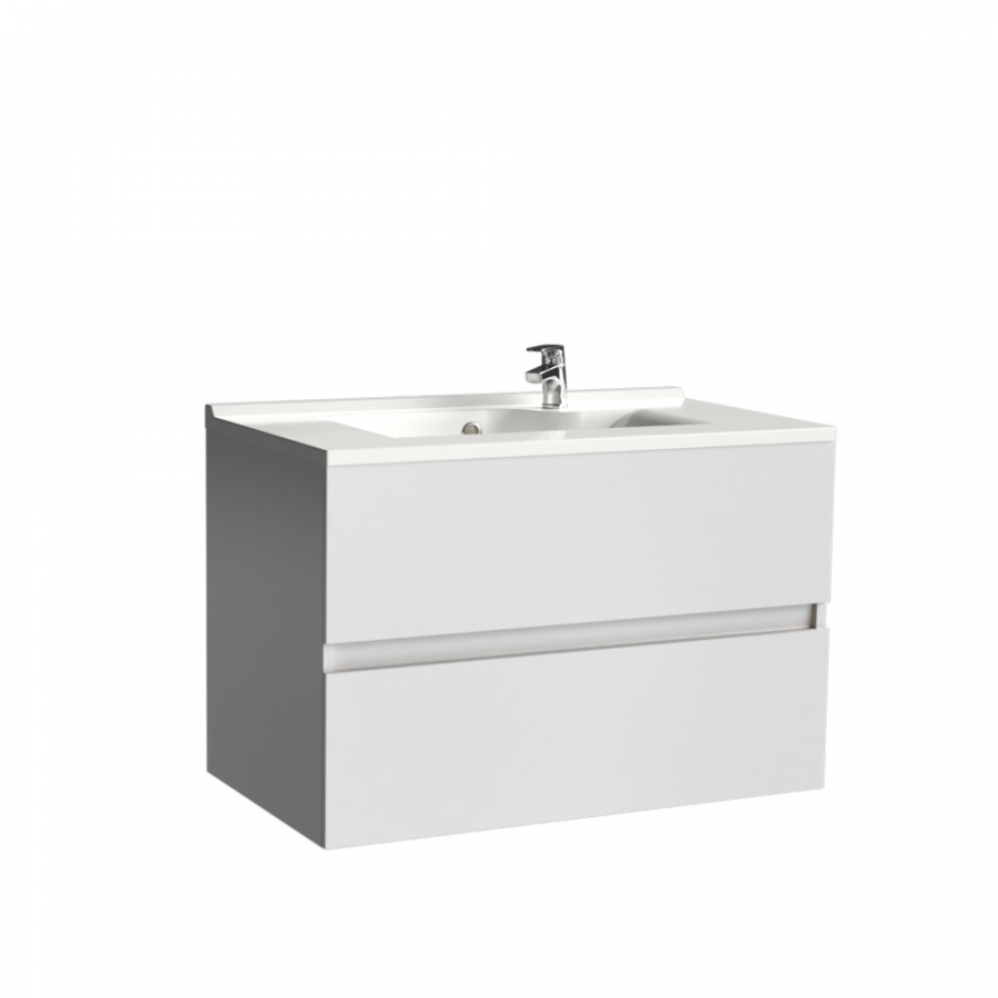 Meuble salle de bain 80 cm ROSALY Blanc avec plan simple vasque 