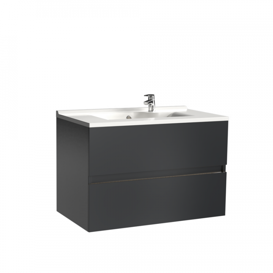 Meuble salle de bain ROSALY Gris anthracite avec plan simple vasque 