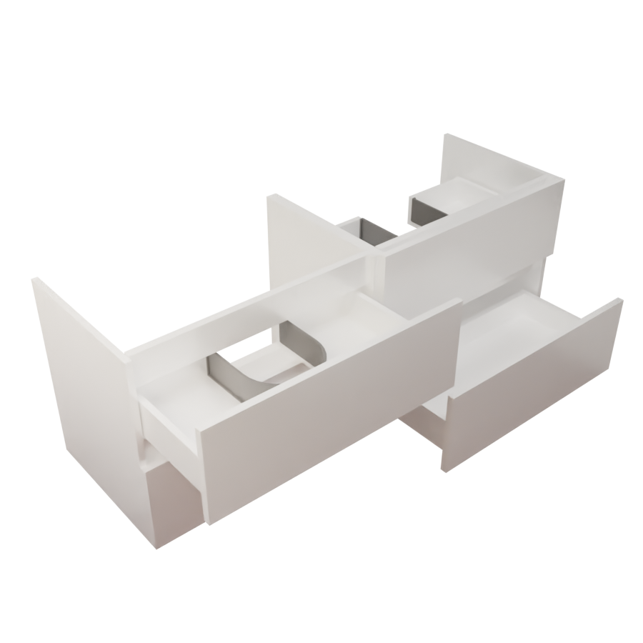 Caisson de meuble salle de bain 140 cm en inox coloris blanc collection ROSINOX vue de coté avec tiroirs ouverts