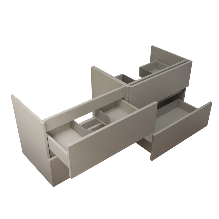 Caisson de meuble salle de bain 140 cm en inox coloris gris collection ROSINOX vue de coté avec tiroirs ouverts
