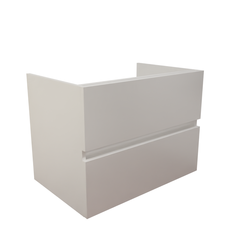 Caisson de meuble salle de bain blanc en inox deux tiroirs 70 cm de largeur pour simple vasque collection ROSINOX vue de coté