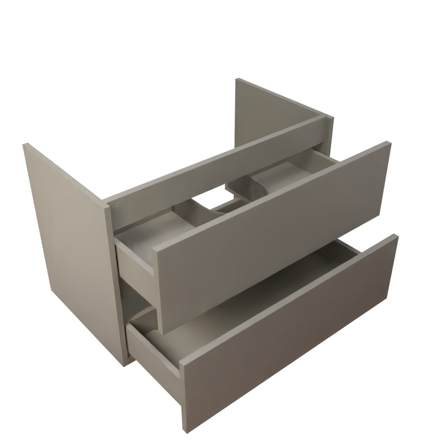 Caisson de meuble salle de bain gris clair en inox deux tiroirs 80 cm de largeur pour simple vasque collection ROSINOX vue tiroirs ouverts
