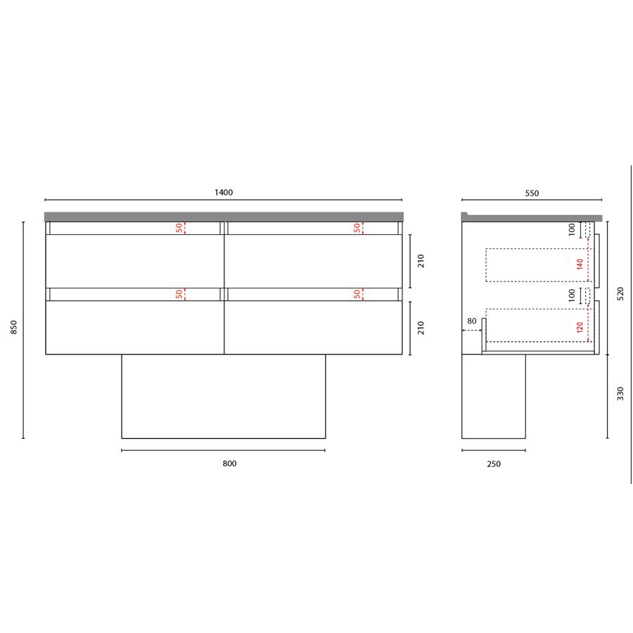 Caisson de meuble salle de bain 140 cm ARLEQUIN Blanc - plan