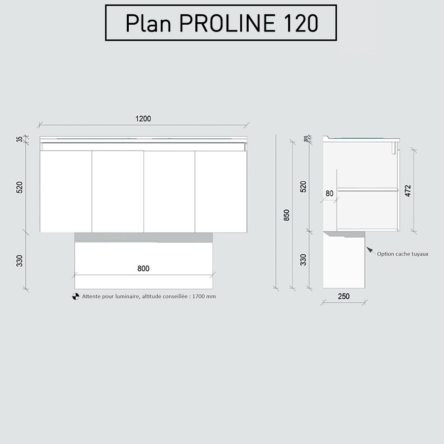 Caisson de meuble salle de bain 120 cm PROLINE Blanc - plan