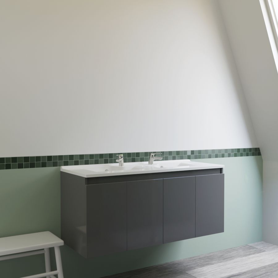 Meuble salle de bain 120 cm PROLINE Gris anthracite - monté suspendu avec plan vasque