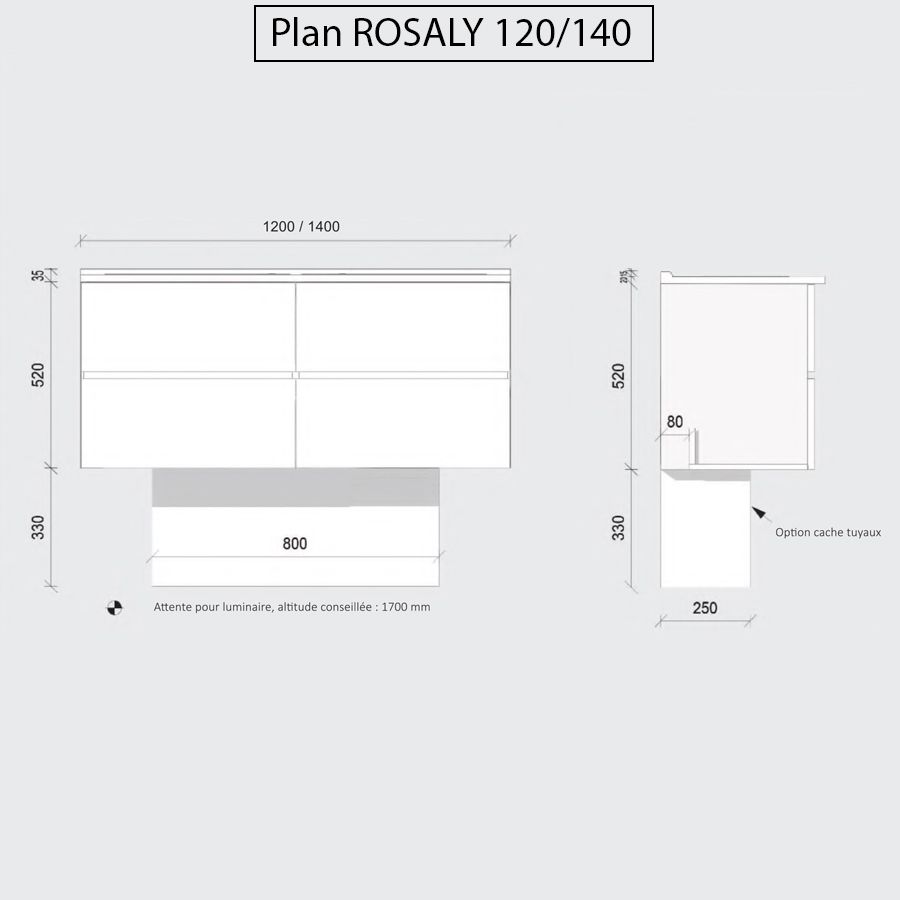 Caisson de meuble salle de bain 120 cm ROSALY Blanc - plan