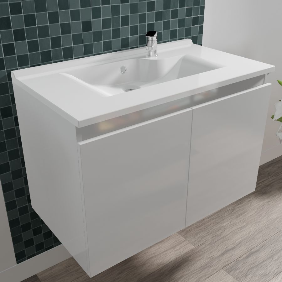 Caisson de meuble salle de bain 70 cm PROLINE Blanc - vue face monté