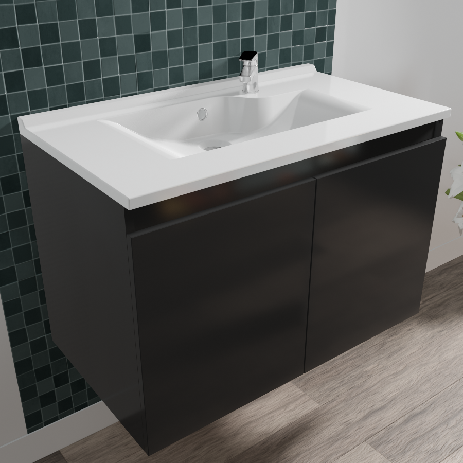 Meuble salle de bain PROLINE Gris anthracite - pose suspendue avec plan vasque