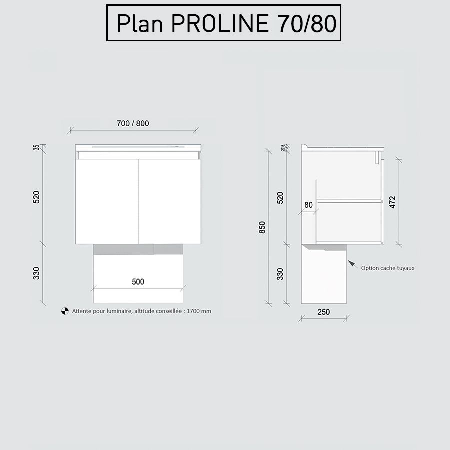 Caisson de meuble salle de bain 70 cm PROLINE Blanc - plan