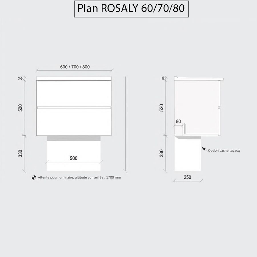 Caisson de meuble salle de bain 60 cm ROSALY - plan