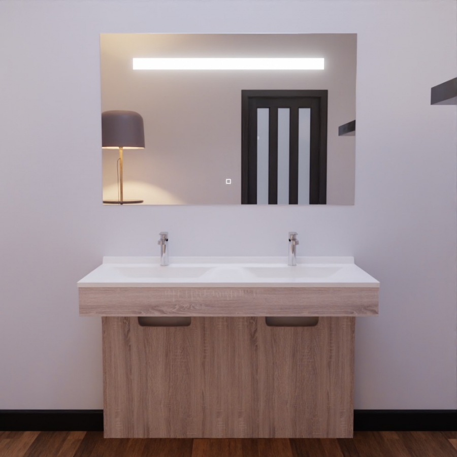 Ensemble meuble double vasque PMR ALTEA  coloris bois 120 cm avec miroir LED  Elegance