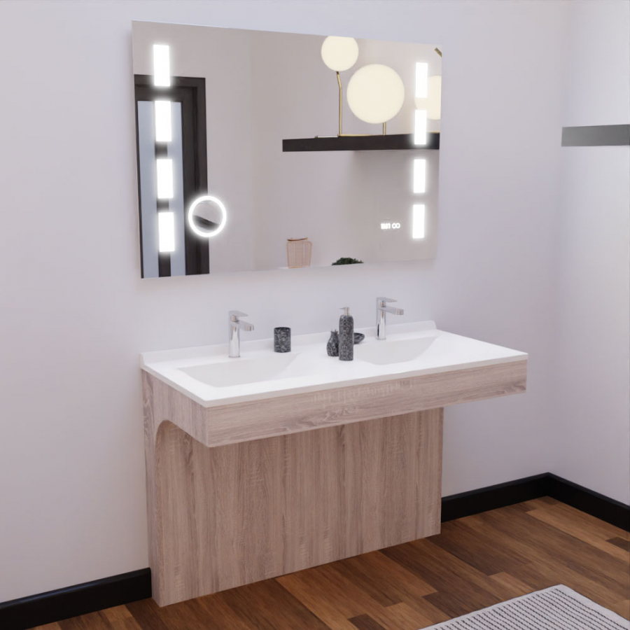 Ensemble meuble double vasque PMR ALTEA 120 cm avec miroir Excellence monté et mise en situation