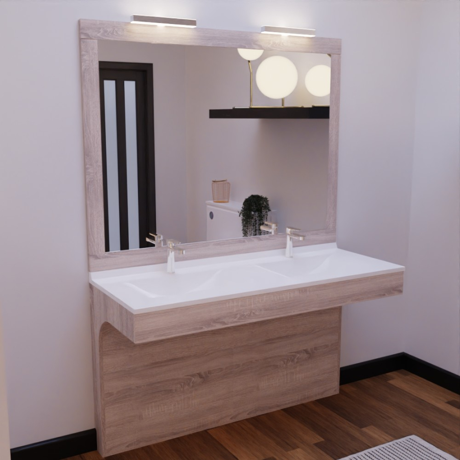 Ensemble ALTEA meuble double vasque 140 cm avec miroir avec 2 appliques lumineuses