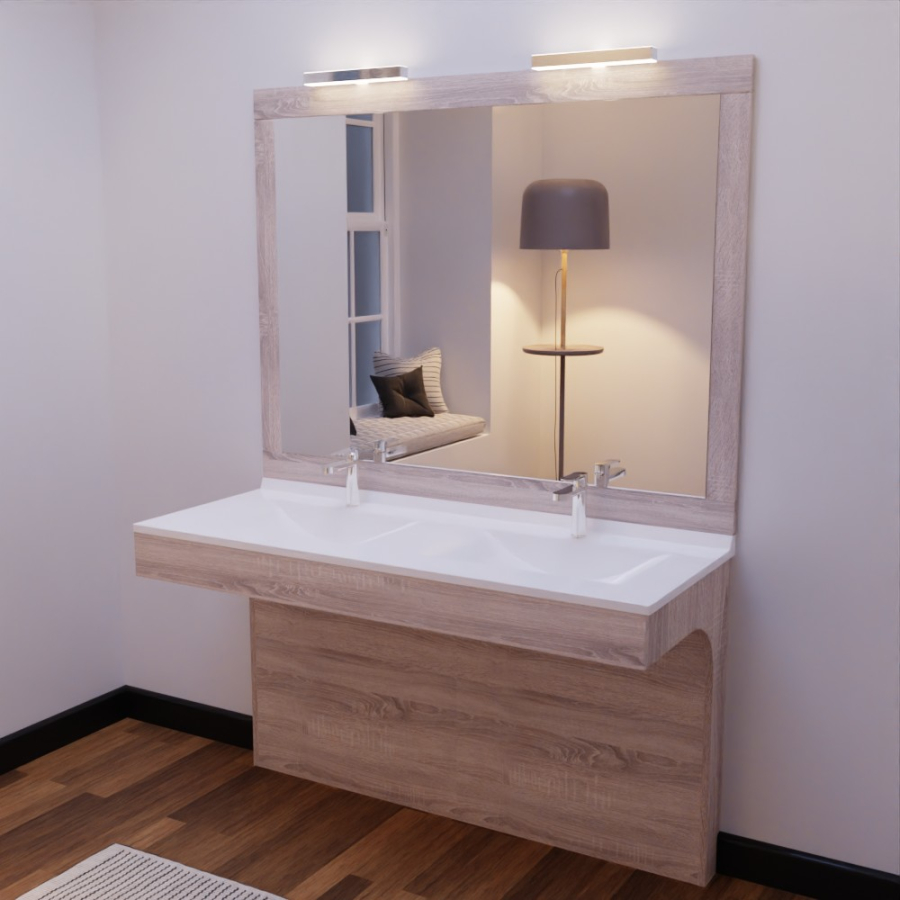 Ensemble ALTEA meuble double vasque 140 cm avec miroir avec 2 appliques lumineuses