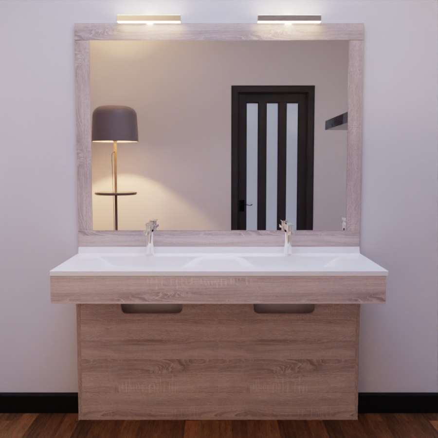 Ensemble ALTEA meuble double vasque 140 cm avec miroir avec 2 appliques lumineuses