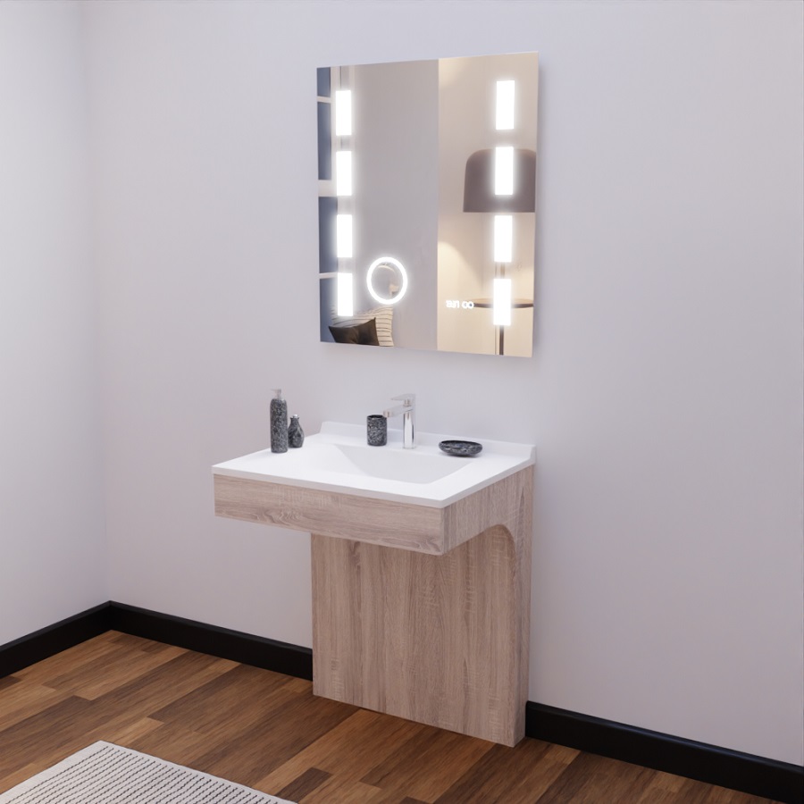 Ensemble meuble salle de bain PMR ALTEA 70 cm avec miroir Excellence monté et mise en situation