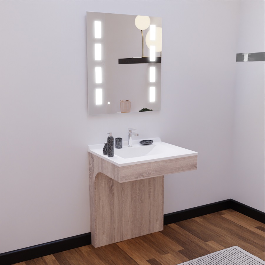 Ensemble meuble salle de bain PMR ALTEA 70 cm avec miroir Prestige monté et mise en situation