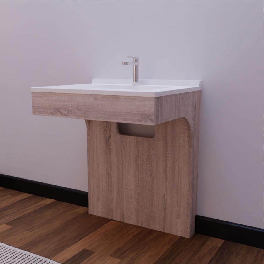 Ensemble ALTEA meuble salle de bain PMR 70 cm coloris bois avec plan vasque en résine blanc