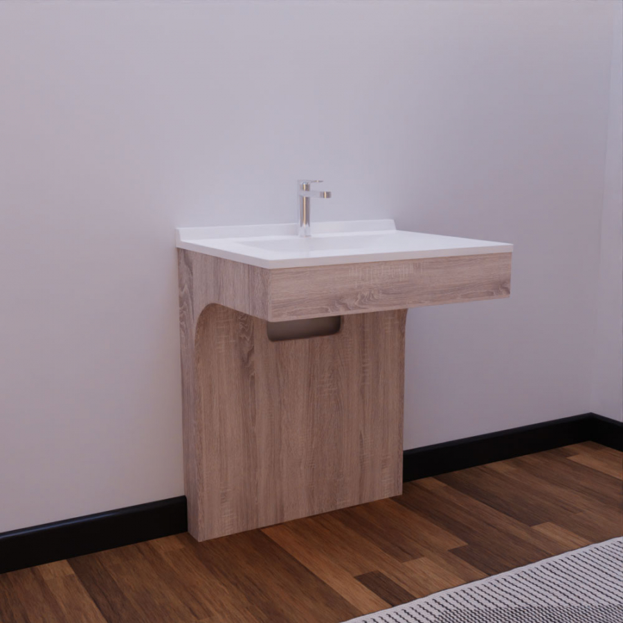 Ensemble ALTEA meuble salle de bain PMR 70 cm coloris bois avec plan vasque en résine blanc