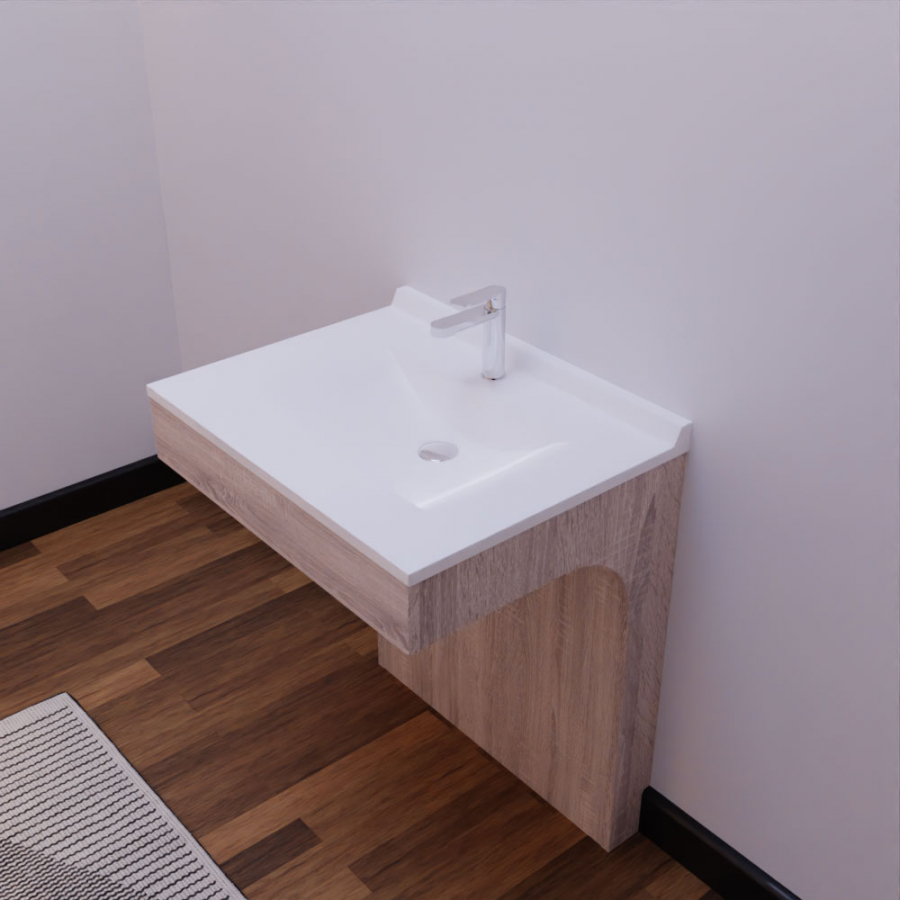 Ensemble ALTEA meuble salle de bain PMR 80 cm coloris bois avec plan vasque en résine blanc