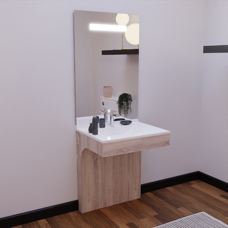 Ensemble meuble salle de bain PMR ALTEA 70 cm avec miroir Elégance monté et mise en situation