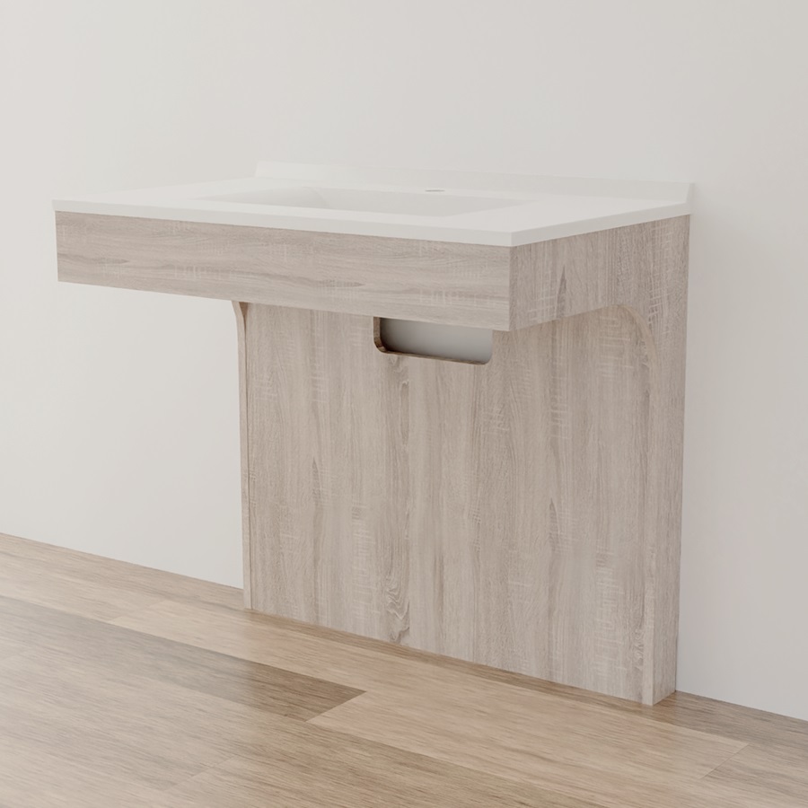 Ensemble ALTEA meuble salle de bain PMR 90 cm coloris bois avec plan vasque en résine blanc