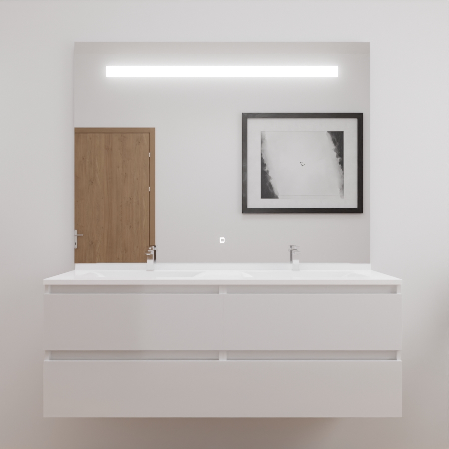 Ensemble meubles de salle de bain : vasque, meuble de rangement, grand  miroir LED