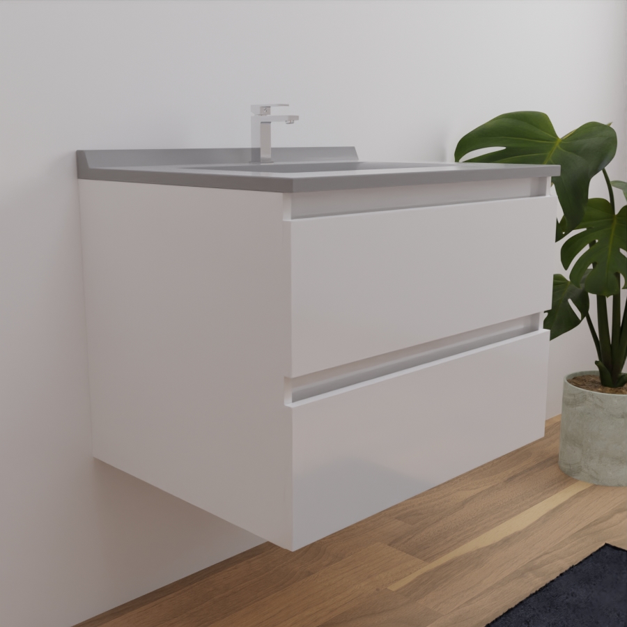 Ensemble meuble salle de bain 70 cm ARLEQUIN blanc avec plan vasque gris