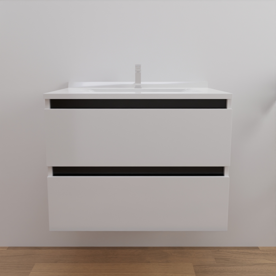 Ensemble meuble salle de bain 70 cm ARLEQUIN blanc avec traverses noires et plan vasque blanc
