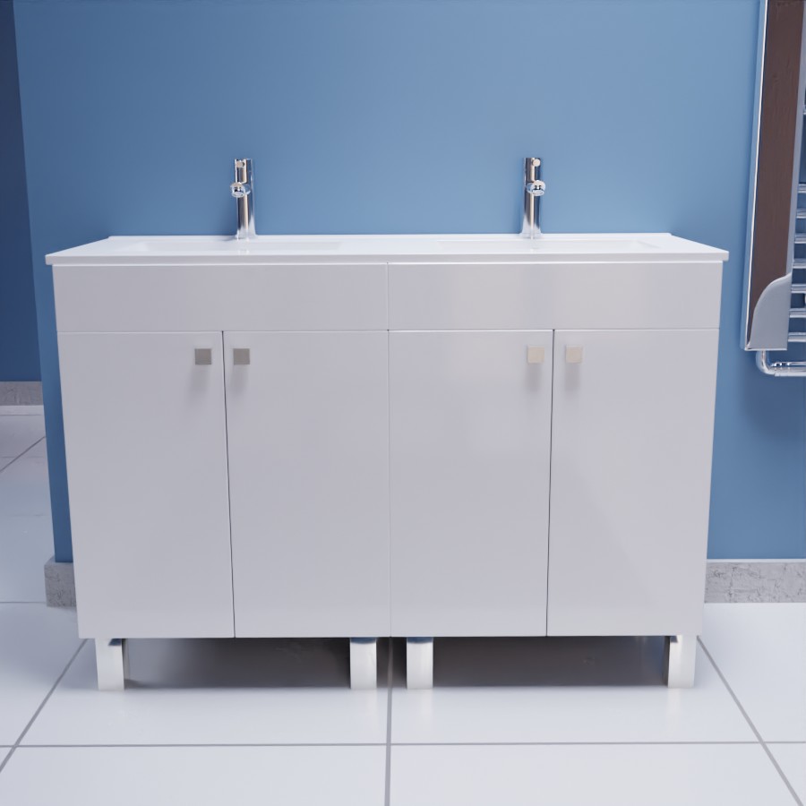 Ensemble meuble double vasque 120 cm ECOLINE avec plan vasque céramique