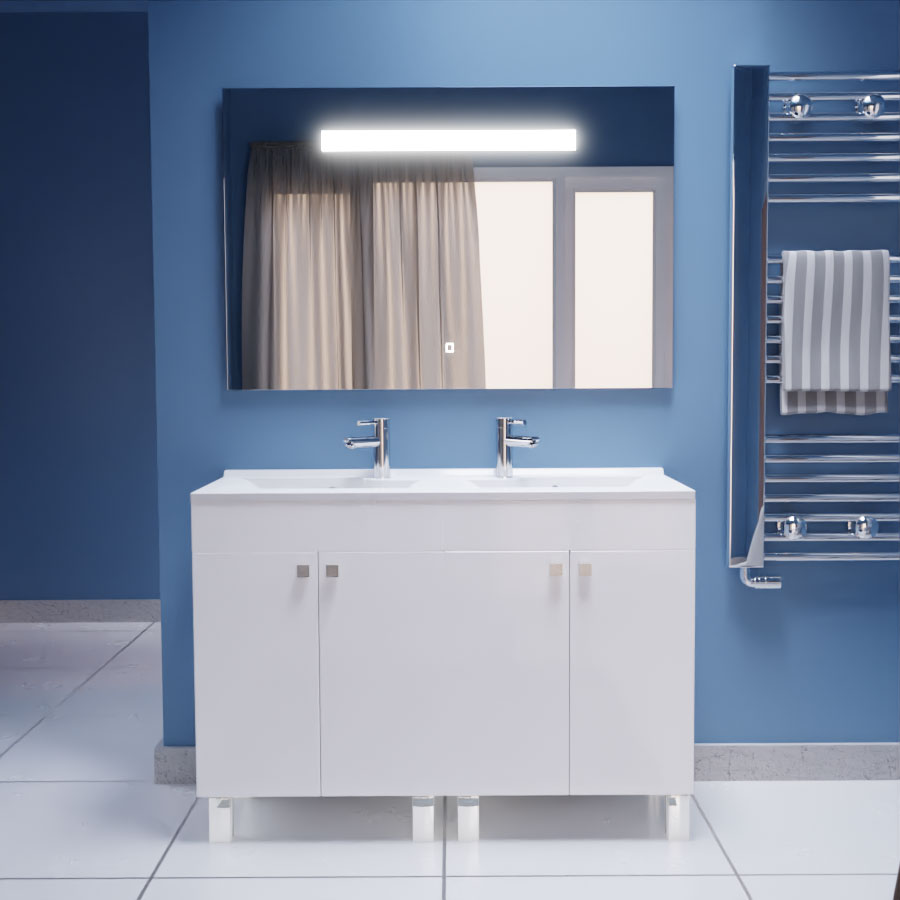 Ensemble ECOLINE meuble avec plan double vasque 120 cm avec miroir LED Elegance 